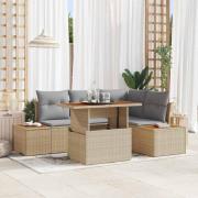 vidaXL Trädgårdsoffset med lagring 5 pcs Beige Poly rattan