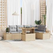 vidaXL Trädgårdsoffset med lagring 6 pcs Beige Poly rattan
