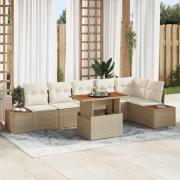 vidaXL Trädgårdsoffset med lagring 7 pcs Beige Poly rattan