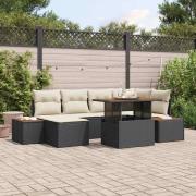 vidaXL Trädgårdsoffset med lagring 7 pcs Svart Poly rattan