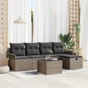 vidaXL Trädgårdsoffset 6 pcs Grå 251 x 117 x 85 cm Poly rattan