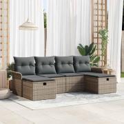 vidaXL Trädgårdsoffset 6 pcs Grå 251 x 117 x 85 cm Poly rattan