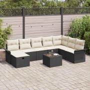 vidaXL Trädgårdsoffset 9 pcs Svart och gräddvit 297.5 x 187.5 x 85 cm