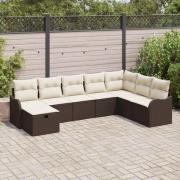 vidaXL Trädgårdsoffset 8 pcs Brun och gräddvit 287,5 x 177,5 x 85 cm