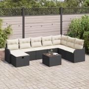 vidaXL Trädgårdsoffset 9 pcs Svart och gräddvit 287,5 x 177,5 x 85 cm