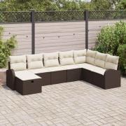 vidaXL Trädgårdsoffset 8 pcs Brun och gräddvit 289 x 179 x 85 cm