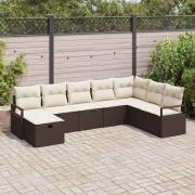 vidaXL Trädgårdsoffset 8 pcs Brun och gräddvit 287 x 177 x 85 cm