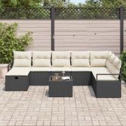 vidaXL Trädgårdsoffset 9 pcs Svart och gräddvit 287 x 177 x 85 cm
