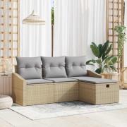 vidaXL Trädgårdsoffset med kudde 4 pcs Beige Poly rattan