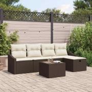 vidaXL Trädgårdsoffset med kudde 6 pcs Brun Poly rattan