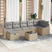 vidaXL Trädgårdsoffset med kudde 8 pcs Beige Poly rattan