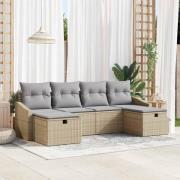 vidaXL Trädgårdsoffset med kudde 6 pcs Beige Poly rattan