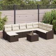 vidaXL Trädgårdsoffset med kudde 9 pcs Brun Poly rattan