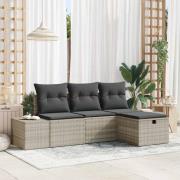 vidaXL Trädgårdsoffset med kudde 4 pcs Ljusgrå Poly rattan