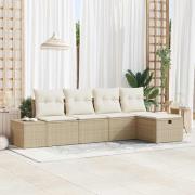 vidaXL Trädgårdsoffset med kudde 5 pcs Beige Poly rattan