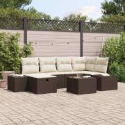vidaXL Trädgårdsoffset med kudde 7 pcs Brun Poly rattan