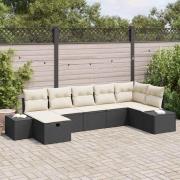 vidaXL Trädgårdsoffset med kudde 7 pcs Svart Poly rattan