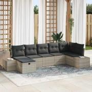 vidaXL Trädgårdsoffset med kudde 7 pcs Ljusgrå Poly rattan