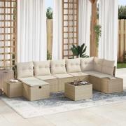 vidaXL Trädgårdsoffset med kudde 8 pcs Beige Poly rattan