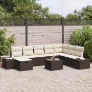 vidaXL Trädgårdsoffset med kudde 9 pcs Brun Poly rattan