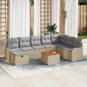 vidaXL Trädgårdsoffset med kudde med lagring 9 pcs Beige Poly rattan