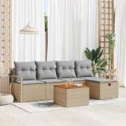 vidaXL Trädgårdsoffset med kudde med lagring 6 pcs Beige Poly rattan