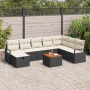 vidaXL Trädgårdsoffset med kudde med lagring 9 pcs Svart Poly rattan