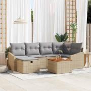 vidaXL Trädgårdsoffset med kudde med lagring 7 pcs Beige Poly rattan