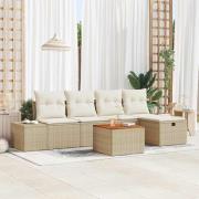 vidaXL Trädgårdsoffset med kudde med lagring 6 pcs Beige Poly rattan