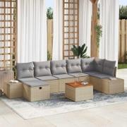 vidaXL Trädgårdsoffset med kudde med lagring 8 pcs Beige Poly rattan