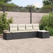 vidaXL Trädgårdsoffset med kudde 5 pcs Svart Poly rattan