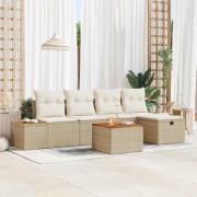 vidaXL Trädgårdsoffset med kudde 6 pcs Beige Poly rattan