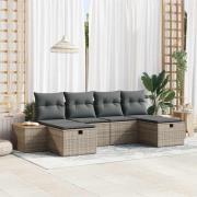 vidaXL Trädgårdsoffset med kudde 6 pcs Grå Poly rattan