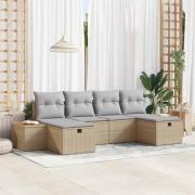 vidaXL Trädgårdsoffset med kudde 6 pcs Beige Poly rattan