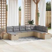 vidaXL Trädgårdsoffset med kudde 8 pcs Beige Poly rattan