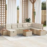 vidaXL Trädgårdsoffset med kudde 9 pcs Beige Poly rattan