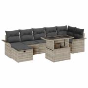 vidaXL Trädgårdsoffset med kudde med lagring 8 pcs Ljusgrå Poly rattan