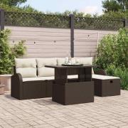 vidaXL Trädgårdsoffset med kudde med lagring 6 pcs Brun Poly rattan