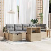 vidaXL Trädgårdsoffset med kudde med lagring 7 pcs Beige Poly rattan
