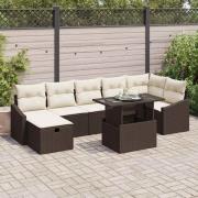 vidaXL Trädgårdsoffset med kudde med lagring 8 pcs Brun Poly rattan