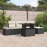 vidaXL Trädgårdsoffset 7 pcs Svart Poly rattan