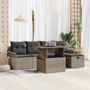 vidaXL Trädgårdsoffset med kudde med lagring 6 pcs Grå Poly rattan