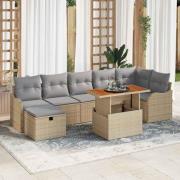 vidaXL Trädgårdsoffset med kudde med lagring 8 pcs Beige Poly rattan