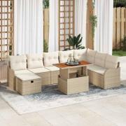 vidaXL Trädgårdsoffset med kudde med lagring 9 pcs Beige Poly rattan