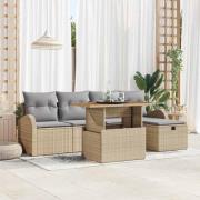 vidaXL Trädgårdsoffset med kudde med lagring 6 pcs Beige konstrotting