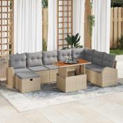 vidaXL Trädgårdsoffset med kudde med lagring 9 pcs Beige Poly rattan