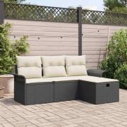 vidaXL Trädgårdsoffset med kudde med lagring 4 pcs Svart Poly rattan