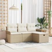 vidaXL Trädgårdsoffset med kudde med lagring 4 pcs Beige Poly rattan