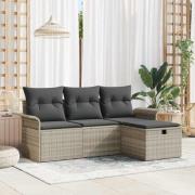 vidaXL Trädgårdsoffset med kudde med lagring 4 pcs Ljusgrå Poly rattan