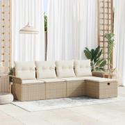 vidaXL Trädgårdsoffset med kudde med lagring 5 pcs Beige Poly rattan